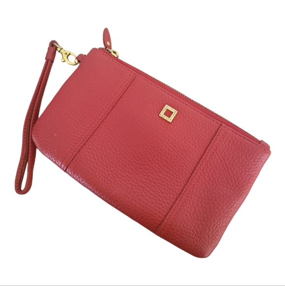 Lodis Red Pebbled Leather Wristlet Clutch / Wallet Purse - Picture 1 of 13